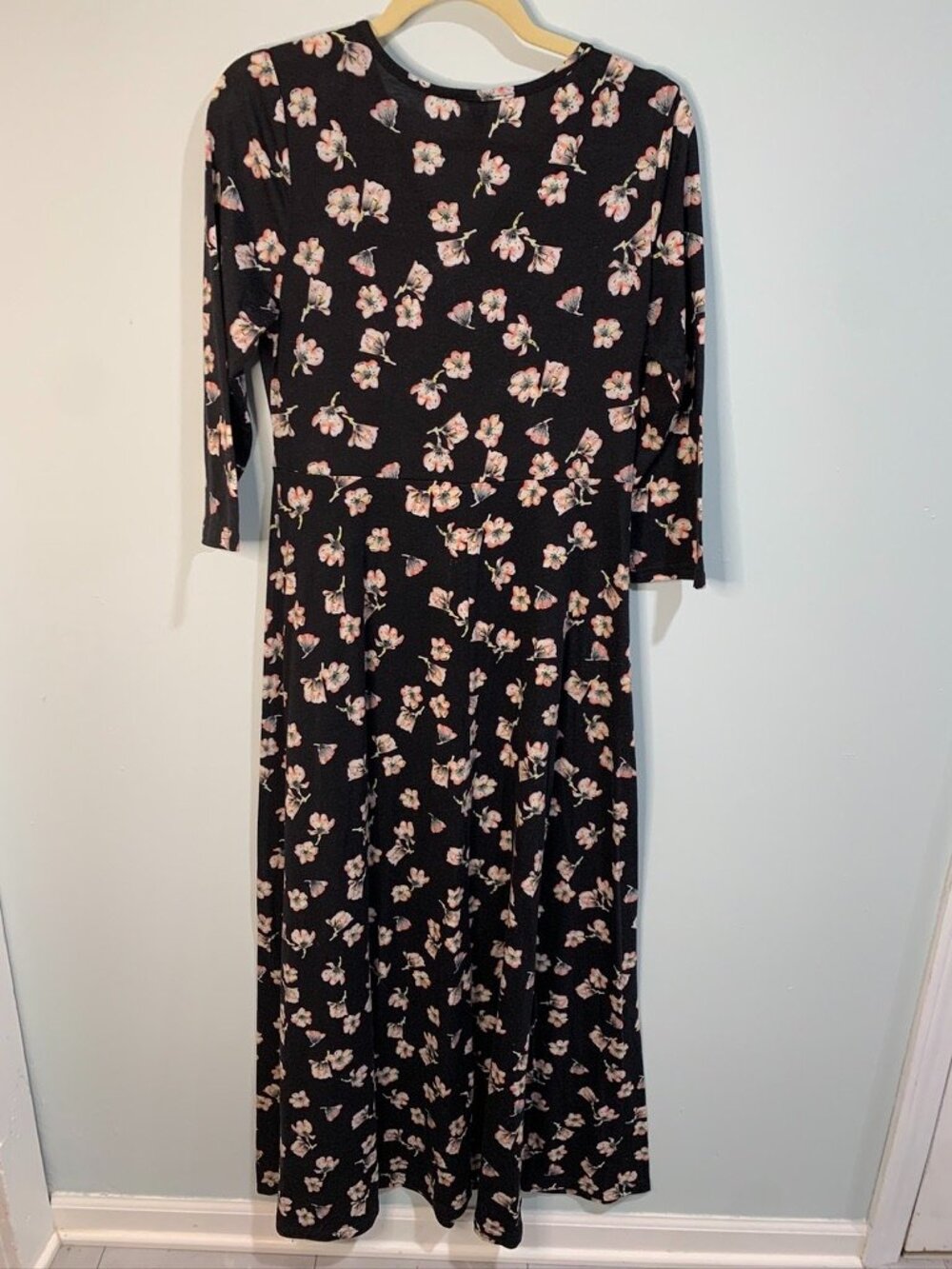 Aphratti Floral Wrap Dress Women Long Sleeve Midi Black Pink Fit & Flare - Picture 6 of 6